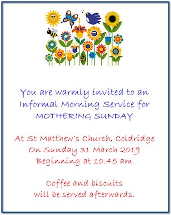 St Matthew's Mothering Sunday 31st March 2019