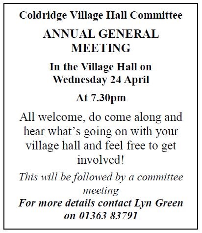 Village Hall AGM Invitation, 24th April 2019