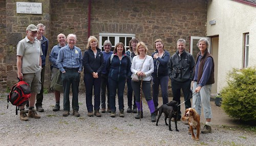 Long walk group ready to leave the Hall after bacon baps and coffee