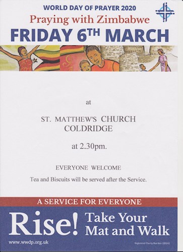 World Day of Prayer Poster for St Matthew's Church, Friday 6th March at 2:30pm