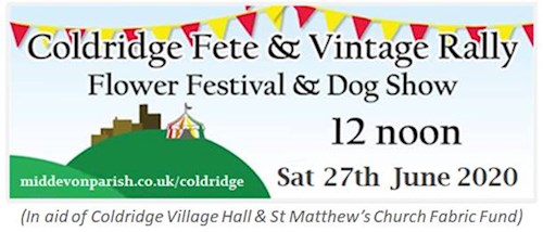 Logo for the Coldridge Fete, Vintage Rally, Flower Festival and Dog Show Sat 27th June 2020