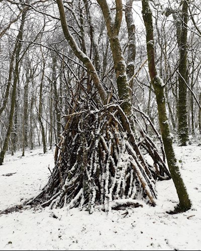 Stoodleigh wigwam in Ash Woods in the snow