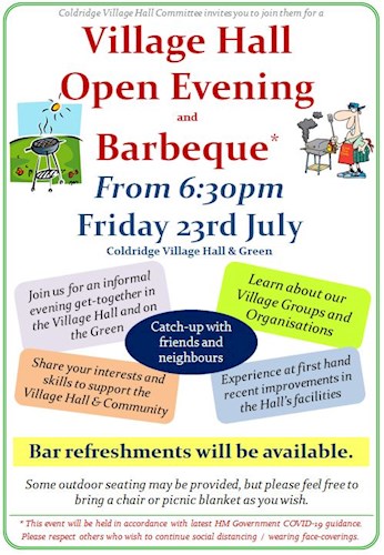 Village Hall Open Evening and BBQ, 23rd July 2021