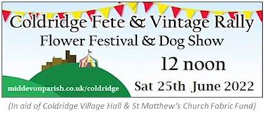 Coldridge Village Fete, Rally, Flower festival and Dog Show 25th June 2022 Banner Logo