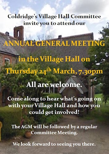 Village Hall Notice of Annual General Meeting, 24th March 2022