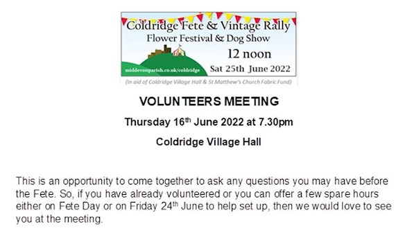 2022 Fete Volunteering Meeting 16th June