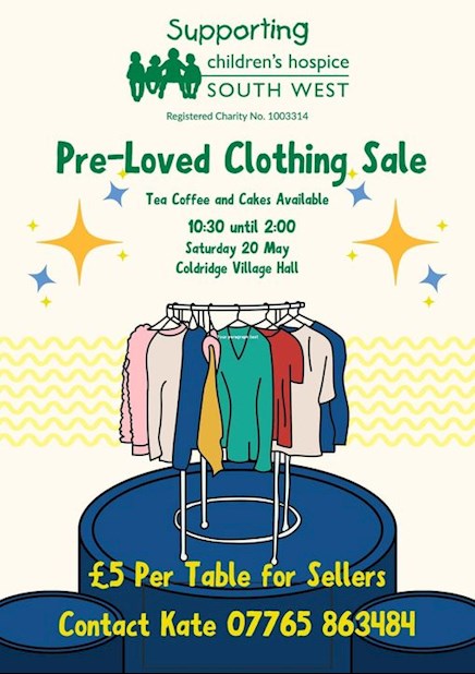 Pre-Loved Clothing Sale, Sat 20th May 10.30am to 2pm