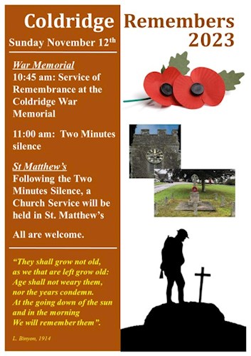 Coldridge Remembers - Commemoration events Sunday 12th November