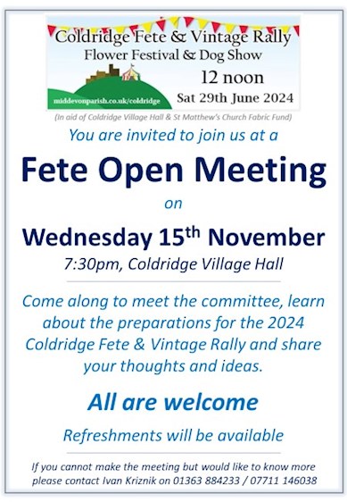 Fete Open Meeting Notice for 15th November 2023