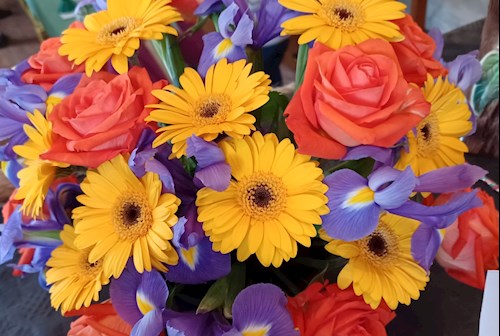 Vase of colourful flowers