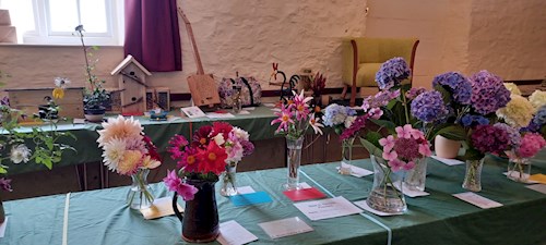 Flower entries in the foreground with craft entries in the background