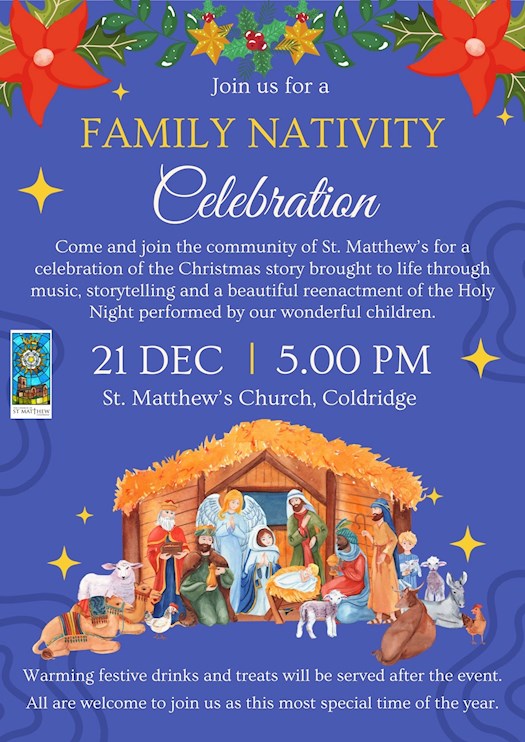 Flyer for a Family Navity celebration on Sunday 21st December from 5pm